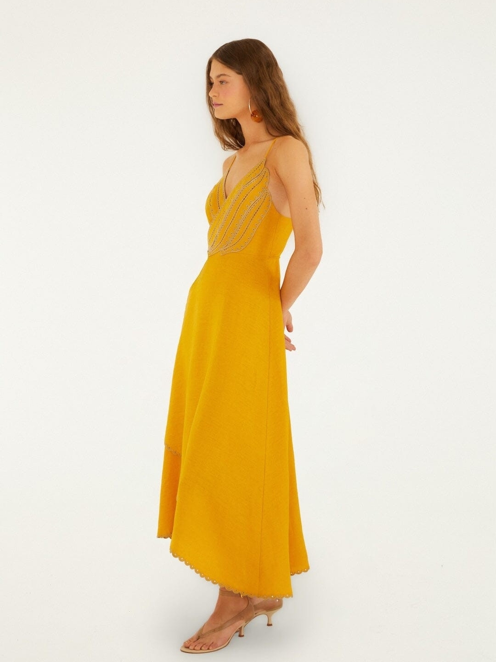 NWT Farm Rio Yellow Bananas Euroflax Linen Maxi Wrap Dress Sz M - Picture 4 of 9